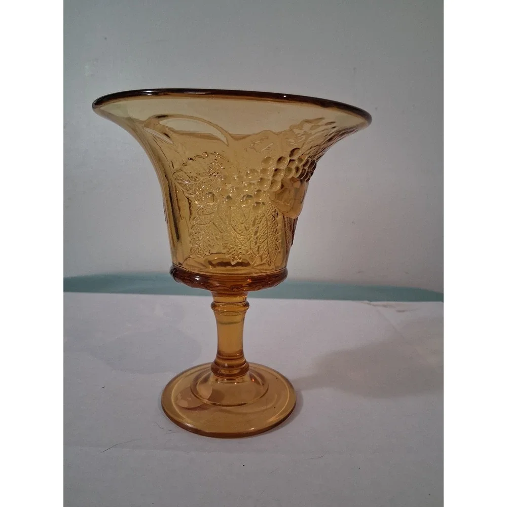 Vintage Amber‎ Glass Harvest Grape Footed Vase Flared Rim Mid Century Modern 6in